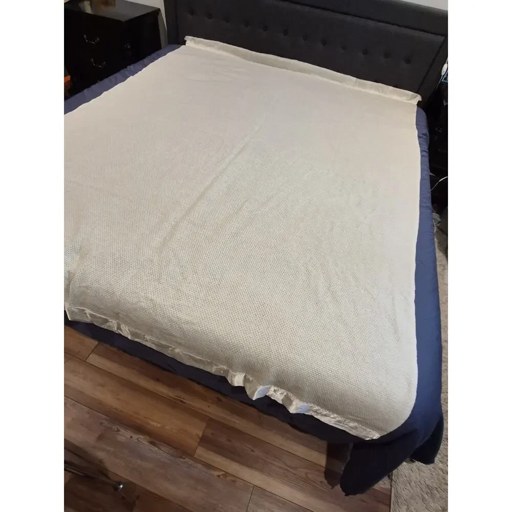 VTG Ralph Lauren Blanket Waffle Weave Satin Binding Acrylic Beige Ivory 68x89